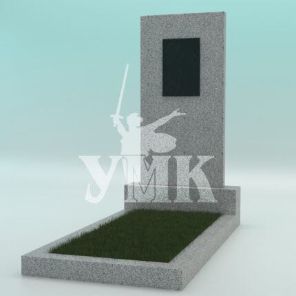 Памятник из светло-серого гранита прямой с плиткой Габбро №48  1000-450-50